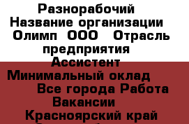 Разнорабочий › Название организации ­ Олимп, ООО › Отрасль предприятия ­ Ассистент › Минимальный оклад ­ 25 000 - Все города Работа » Вакансии   . Красноярский край,Сосновоборск г.